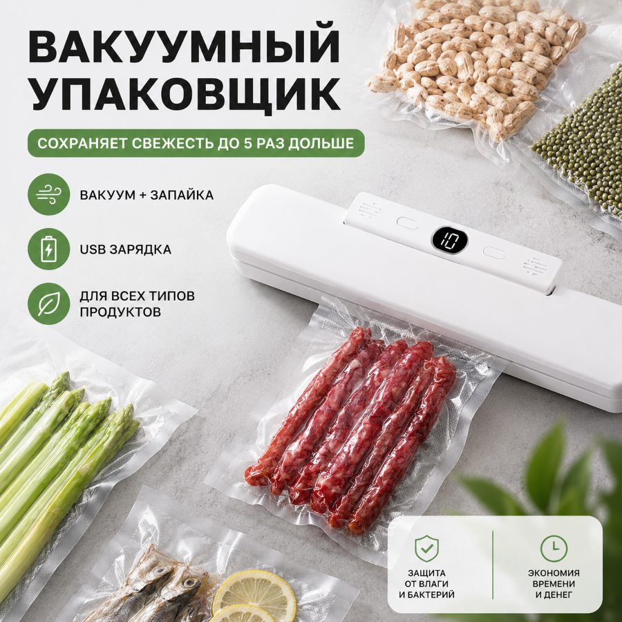 Вакуумный упаковщик для продуктов автоматический с пакетами